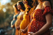 © Serhii - A group of young pregnant women in a number of different races. Happy motherhood, tummy with a healthy baby.