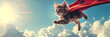 A cat in a superhero costume with a red stripe on its chest, Whiskered Avenger: Cat Donning Superhero Costume with Red Emblem