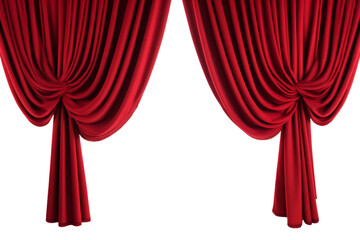 Two Red Curtains Against White Background. On a White or Clear Surface PNG Transparent Background.