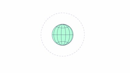 Poster - Globe grid sphere rotating line 2D object animation. Mesh wire world latitude. Global network flat color cartoon 4K video, alpha channel. Earth planet wireframe animated item on white background