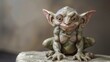 Detailed gray goblin figurine portrays a whimsical and mythical creature with textured craft art
