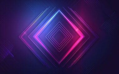 Canvas Print - A picture of sharp neon shapes in violet purple and blue lights, arrow and triangle styles, glowing wall background, AI Generated.