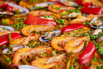 Wall Mural - A dish of rice, meat, seafood, etc. stir-fried together in a frying pan	