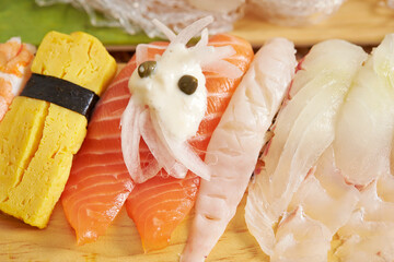 Canvas Print - Different types of sushi on a plate