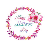 Fototapeta Desenie - Colorful Mother's Day wreath made of flowers and plants.