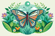 admiral butterfly in garden  vector logo