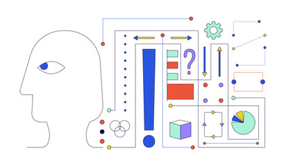 Poster - Deep learning AI 2D linear illustration concept. Artificial intelligence algorithm cartoon object isolated on white. Decision making. Neural network data metaphor abstract flat vector outline graphic