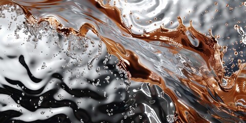 Poster - An abstract painting with a metallic liquid background in bronze and silver, designed to embody tech innovation.