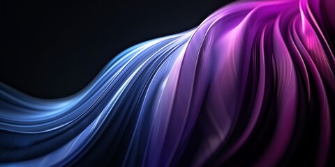 Canvas Print - Abstract composition featuring a vertical gradient from dark  brown to purple and then blue, set on a black background. Abstract curved lines at different heights add depth and texture.