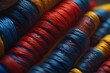 AI generated illustration of an array of many different colors and sizes of yarn