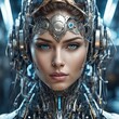 AI generated illustration of a robotic female figure in a wired headset