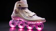 AI generated illustration of a cool roller skate with glowing pink wheels