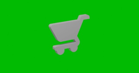 Poster - Animation of rotation of a white shopping cart symbol with shadow. Simple and complex rotation. Seamless looped 4k animation on green chroma key background