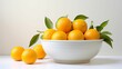 AI generated illustration of a white ceramic bowl filled with fresh, juicy oranges