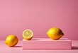 AI generated illustration of fresh lemons on a pink background