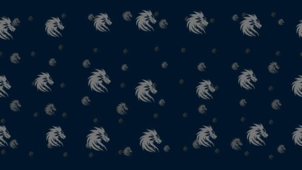 Poster - Dragon's head symbols float horizontally from left to right. Parallax fly effect. Floating symbols are located randomly. Seamless looped 4k animation on dark blue background
