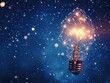 Bulb future technology, Polygonal Mesh-Style Light Bulb Shines Against a Mesmerizing Night Sky - A Visual Metaphor Merging Idea Generation, Electricity, Innovation Concepts and business idea. AI.