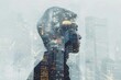 Creative double exposure of a businessman and towering skyscrapers, symbolizing ambition and the corporate world