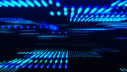 Poster - Futuristic hi-tech illustration. Concept of data transmission in cyberspace. Science technology background. Matrix. Binary code. Big data visualization. 3D rendering
