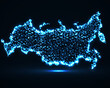 Abstract map of Russia with glowing particles