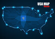 Abstract map USA with cpu. Glowing circuit board. Neon technology map