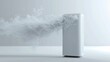 Dynamic 3D render of an air purifier aggressively combating PM25 particles, showcasing efficiency, 