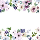 Fototapeta Zwierzęta - Watercolor floral border for design. Colorful template for wedding, birthday, invitation, card, easter