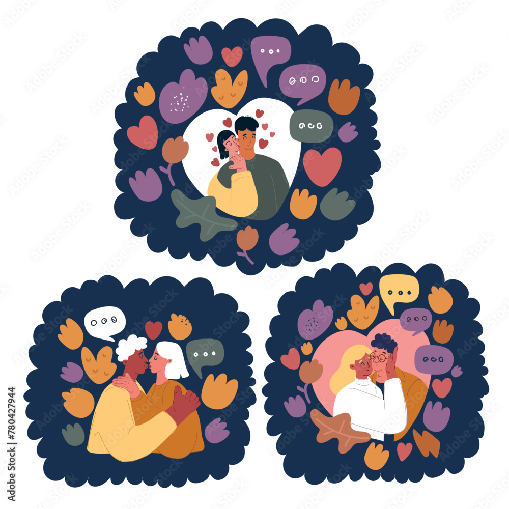 Cartoon vector illustration of Happy love couples set. Your kisses make ...