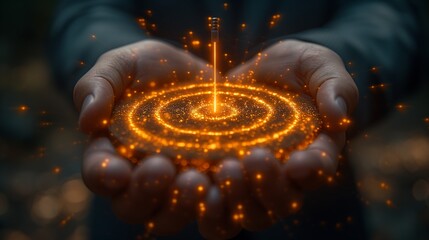 Wall Mural - AI generated illustration of a target of light in your hands