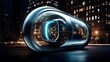 Futuristic Teleportation Capsule Bending Dimensions in Illuminated Cityscape