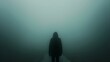 Solitary figure amid a misty urban setting, AI-generated.