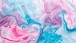 Abstract painting with pink and blue swirls and bubbles on a watery background, AI-generated.