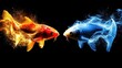 Two fish with one red and one blue