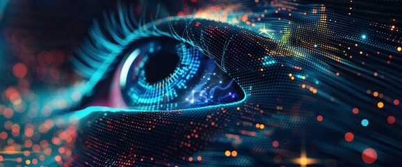 Abstract eye with digital data and technology background, futuristic concept of cyber security or vision in the cyberspace world