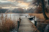 Fototapeta  - Pomost nad jeziorem w jesiennej scenerii
