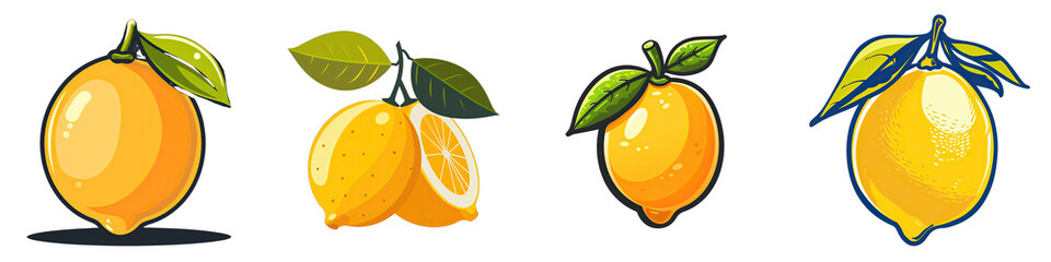 Wall Mural - Lemons  2d Icon In Water Colour Hyperrealistic Highly Detailed Isolated On Transparent Background Png