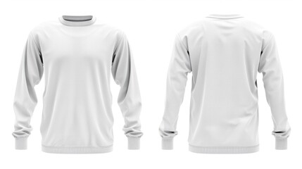 Wall Mural - Blank White Long Sleeve T-Shirt Template. Front and Back View, Isolated Clothing Item for Fashion Design Mockups