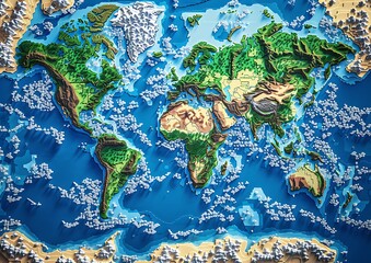 Wall Mural - Detailed summer flat world map with high resolution