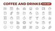 © artnazu - Set of coffee shop Icons. Simple line art style icons pack. Vector illustration.Coffee icons. Beans, hot cocktail and maker machine. Espresso cup, cappuccino with whipped cream Latte vending machine.