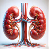 Fototapeta Londyn - AI generated illustration of human kidneys and their surrounding vascular system