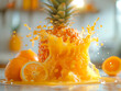 pineapple juice splashes from a a pineapple, splashes of a pineapple juice