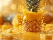 pineapple juice splashes from a a pineapple, splashes of a pineapple juice