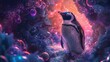 A penguin in an otherworldly setting, embodying a sense of enigma and mystique through AI art generation, Through the Glass