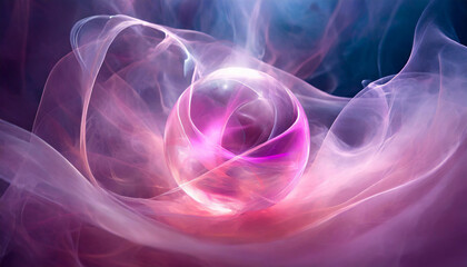 Wall Mural - surreal beauty of neon-lit sphere with smoke on backdrop. abstract glowing ball with magical energy.