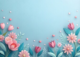 Sticker - AI-generated illustration of a blue background with a beautiful floral frame