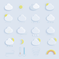 weather forecast icons set, with a grey background.