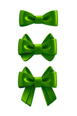 Poster - Green silk bow collection isolated on white background. 3d vector illustration