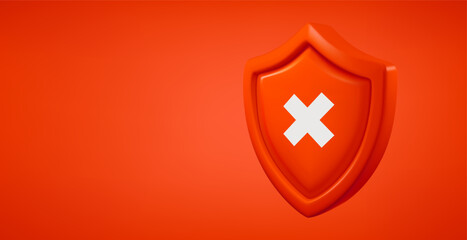 Aufkleber - Red shield with white cross isolated on red background. 3d vector banner with copy space