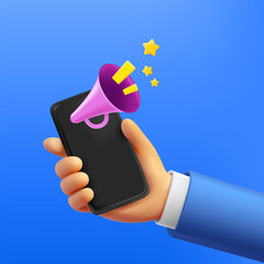 Poster - Announcement via smartphone. 3d vector concept