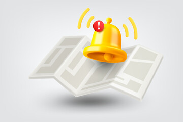 Aufkleber - Paper map with ringing bell. Vector 3d illustration
